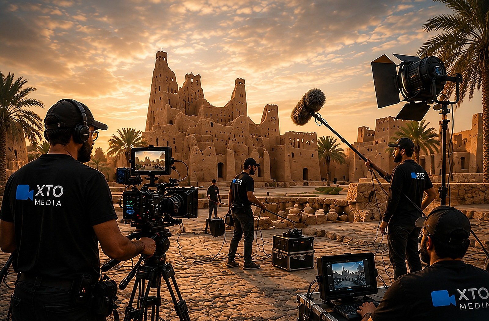 فريق إنتاج XTO MEDIA في موقع تراثي سعودي
